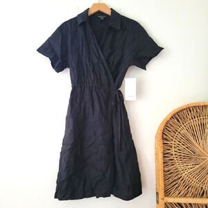 Athleta Playa 100% Linen Dress Black 2 NWT Wrap